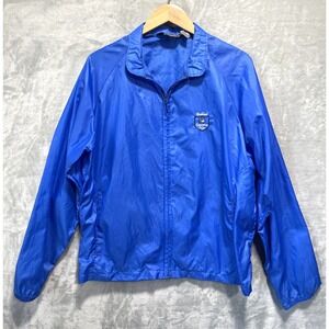 Duckster Mens Windbreaker Jacket Large Blue Vintage Embroidered 80s